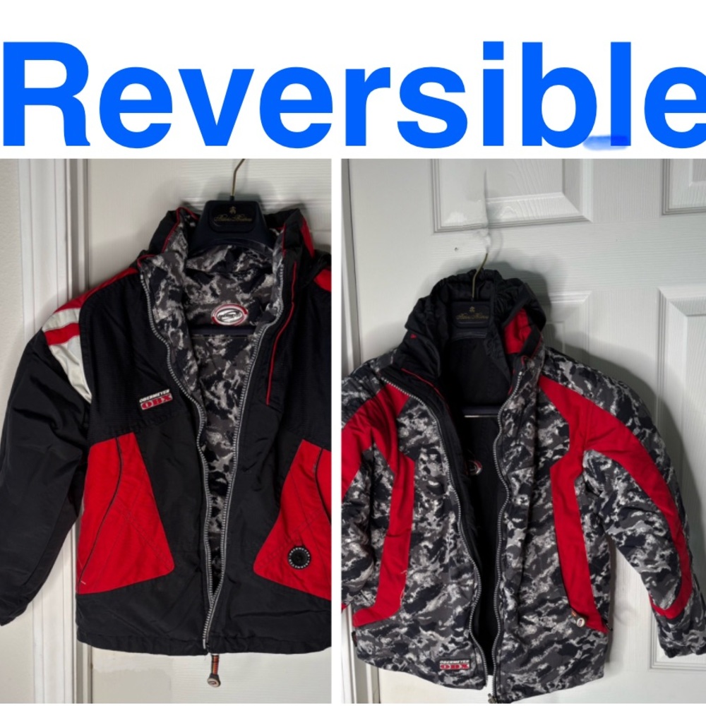 Obermeyer Kids Reversible Ski Snow Jacket Coat - Red and Black Sz 8